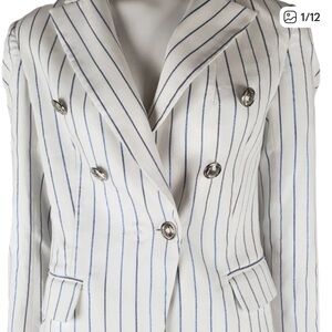 Bebe White Blazer with Blue Stripes